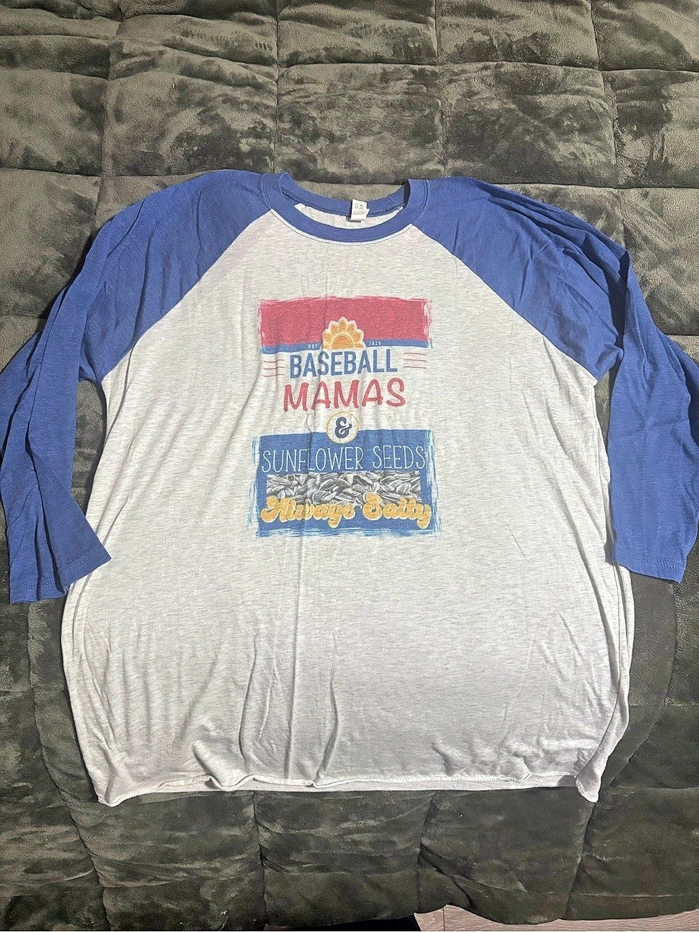 Next Level Baseball Mamas Raglan Long Sleeve Tee in Gray & Blue